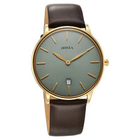 Titan Nebula 18K Gold Dial Brown Leather Strap Analog with Date Watch for Men