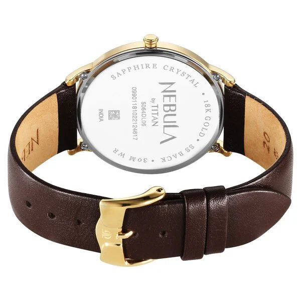 Titan Nebula 18K Gold Dial Brown Leather Strap Analog with Date Watch for Men
