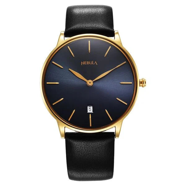 Titan Nebula 18K Gold Dial Black Leather Strap Analog with Date Watch for Men