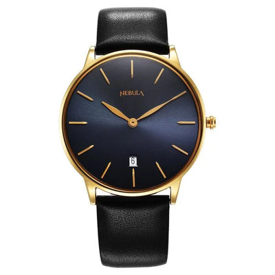 Titan Nebula 18K Gold Dial Black Leather Strap Analog with Date Watch for Men