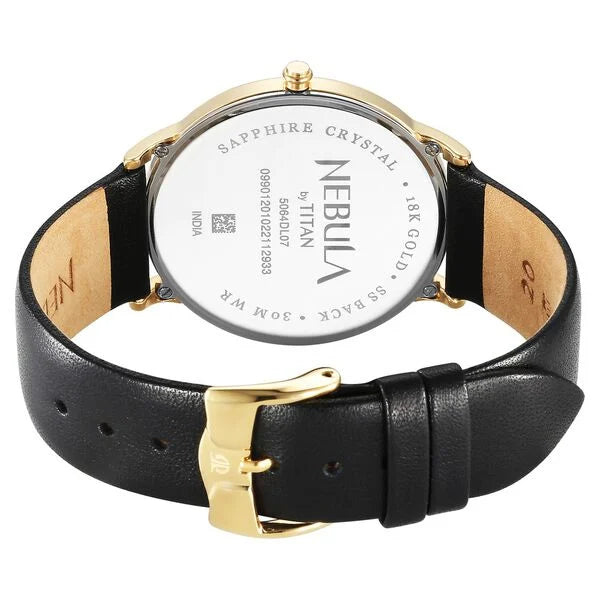 Titan Nebula 18K Gold Dial Black Leather Strap Analog with Date Watch for Men