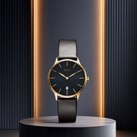 Titan Nebula 18K Gold Dial Black Leather Strap Analog with Date Watch for Men