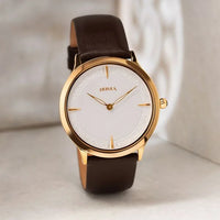 Titan Nebula 18K Gold Dial Brown Leather Strap Analog Watch for Men