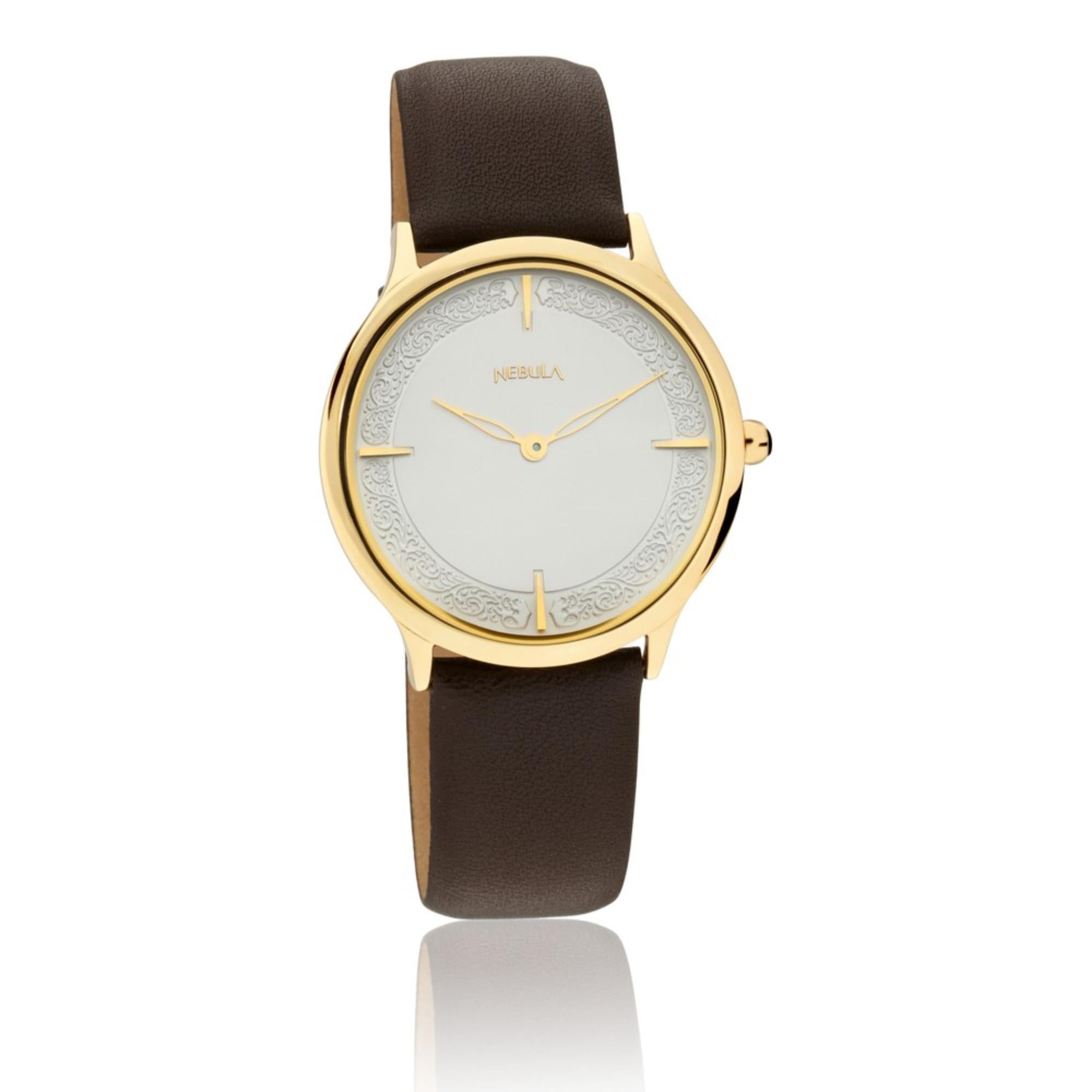 Titan Nebula 18K Gold Dial Brown Leather Strap Analog Watch for Men
