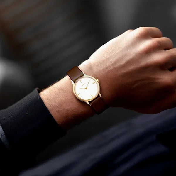 Titan Nebula 18K Gold Dial Brown Leather Strap Analog Watch for Men