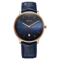 Titan Nebula 18K Gold Dial Blue Leather Strap Analog with Date Watch for Men