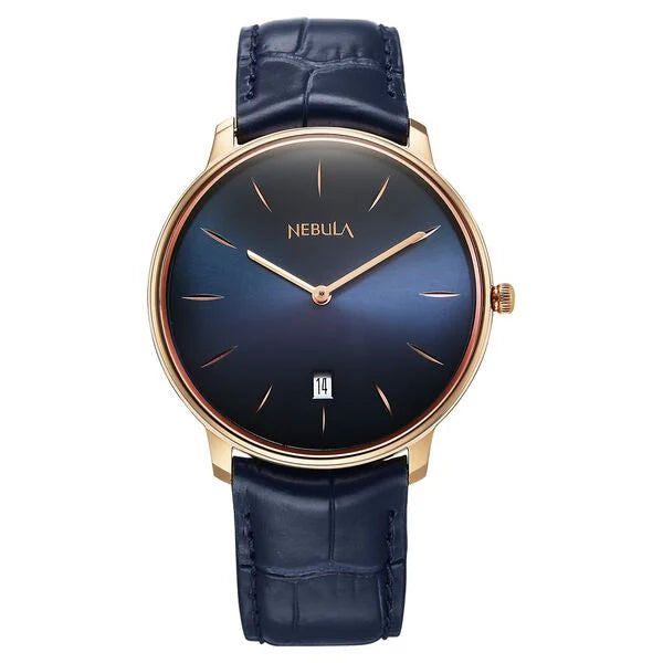 Titan Nebula 18K Gold Dial Blue Leather Strap Analog with Date Watch for Men