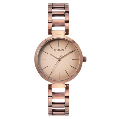 Titan Purple Brown Dial Stainless Steel Analog Watch for Women