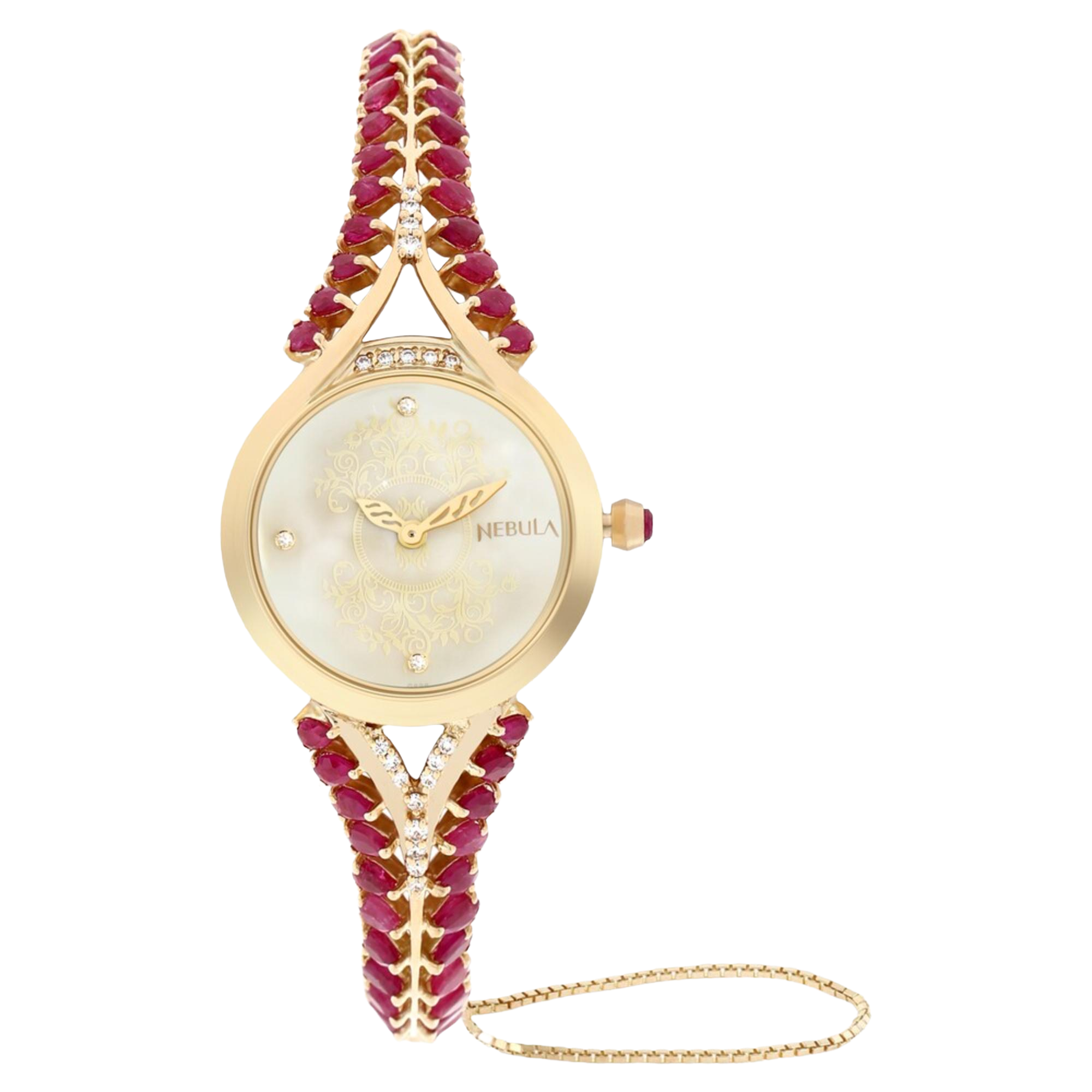 Titan Nebula 18K Gold Dial Diamonds and Rubies Studded Strap Watch for Women
