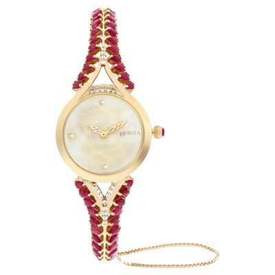 Titan Nebula 18K Gold Dial Diamonds and Rubies Studded Strap Watch for Women