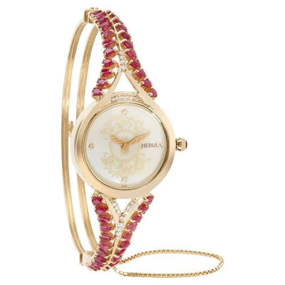 Titan Nebula 18K Gold Dial Diamonds and Rubies Studded Strap Watch for Women