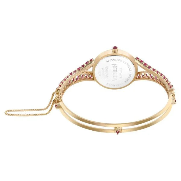 Titan Nebula 18K Gold Dial Diamonds and Rubies Studded Strap Watch for Women