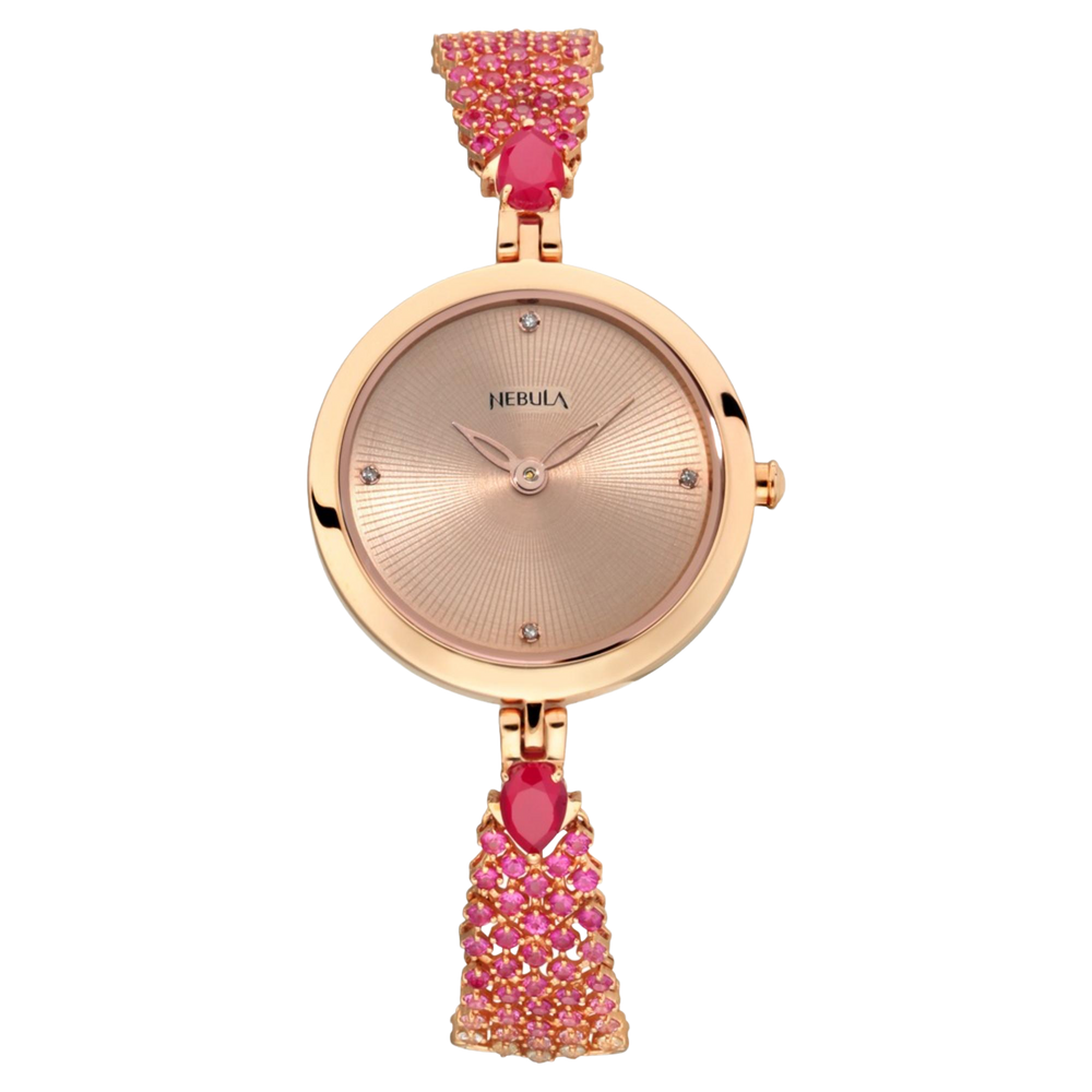 Titan Nebula Ashvi 18k Solid Pink Gold Analog with Diamond and Rubies Bracelet Watch for Women