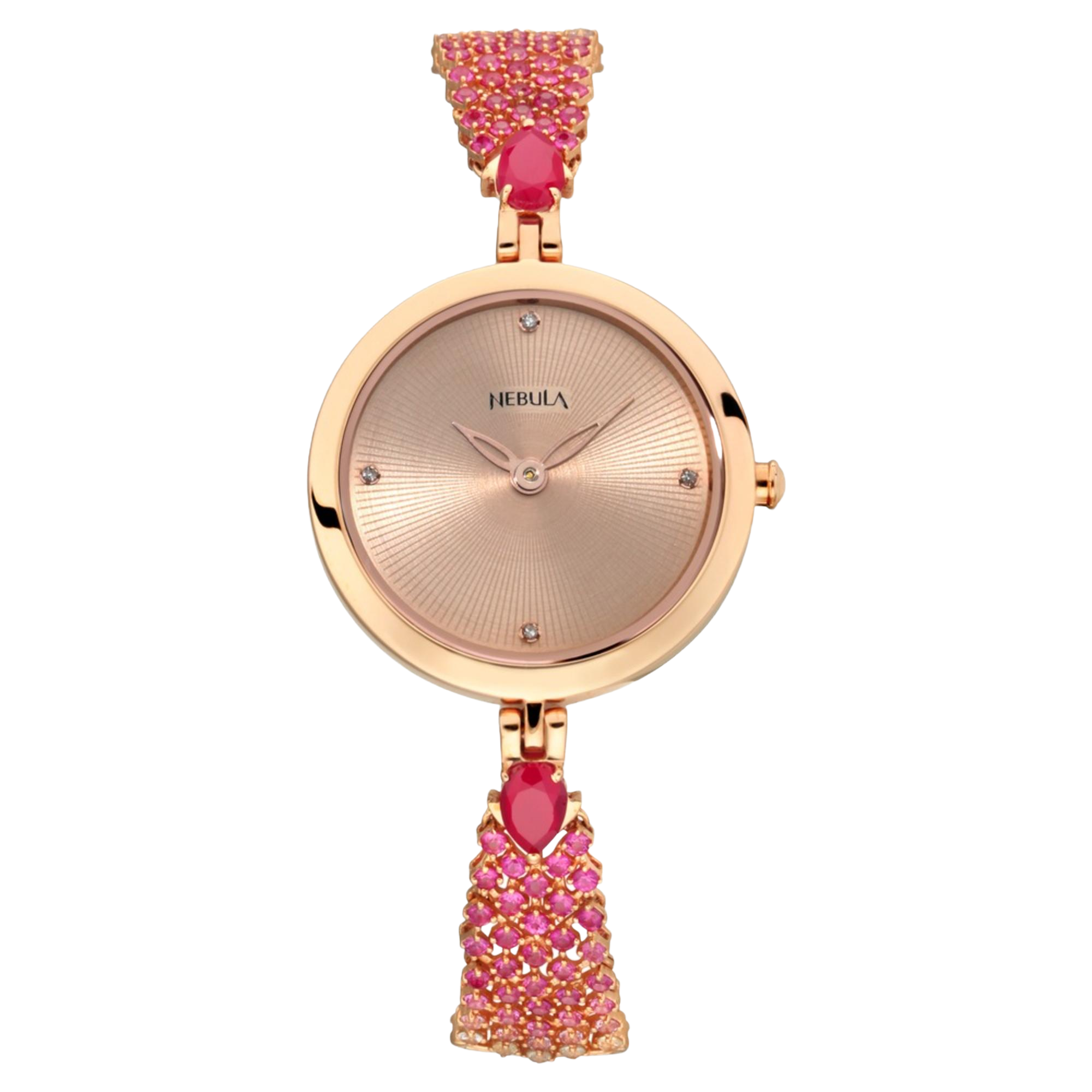 Titan Nebula 18K Pink Gold Dial Diamond and Rubies Studded Strap Watch for Women