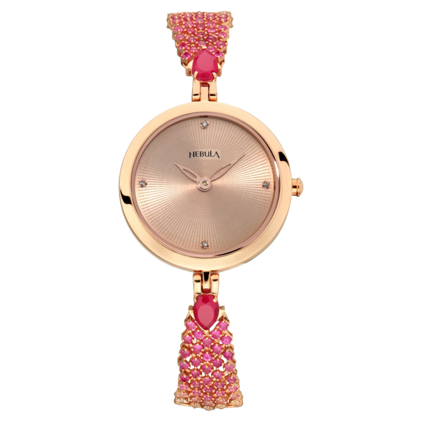 Titan Nebula Ashvi 18k Solid Pink Gold Analog with Diamond and Rubies Bracelet Watch for Women