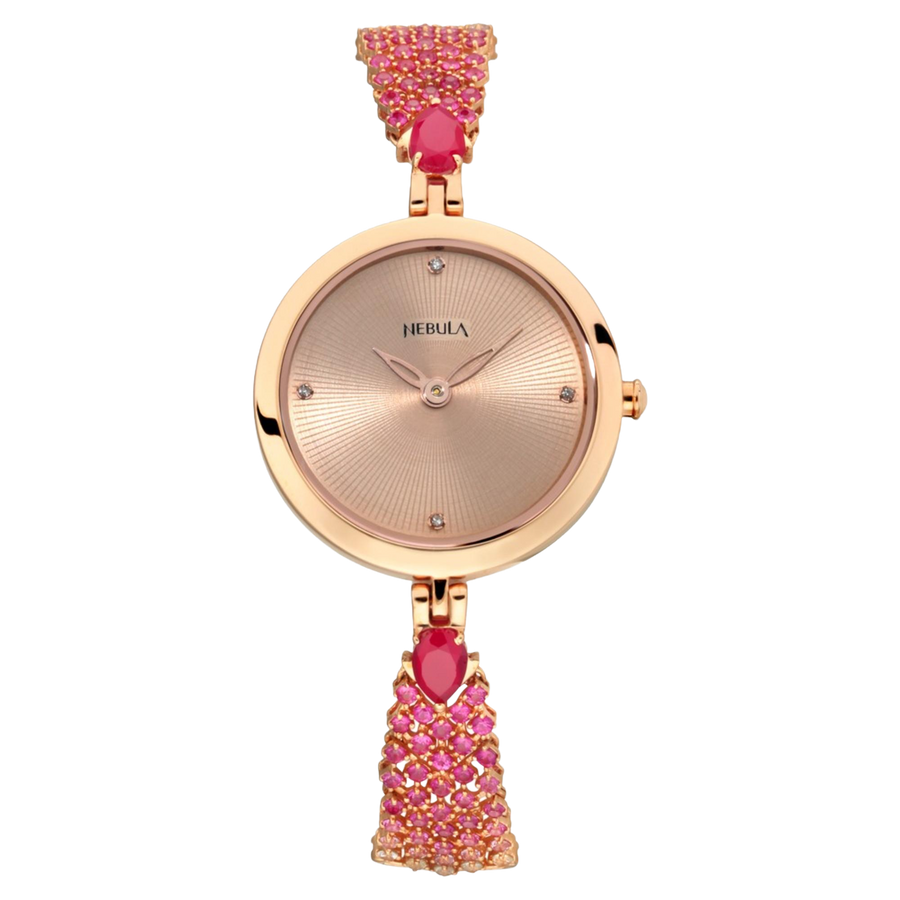 Titan Nebula Ashvi 18k Solid Pink Gold Analog with Diamond and Rubies Bracelet Watch for Women