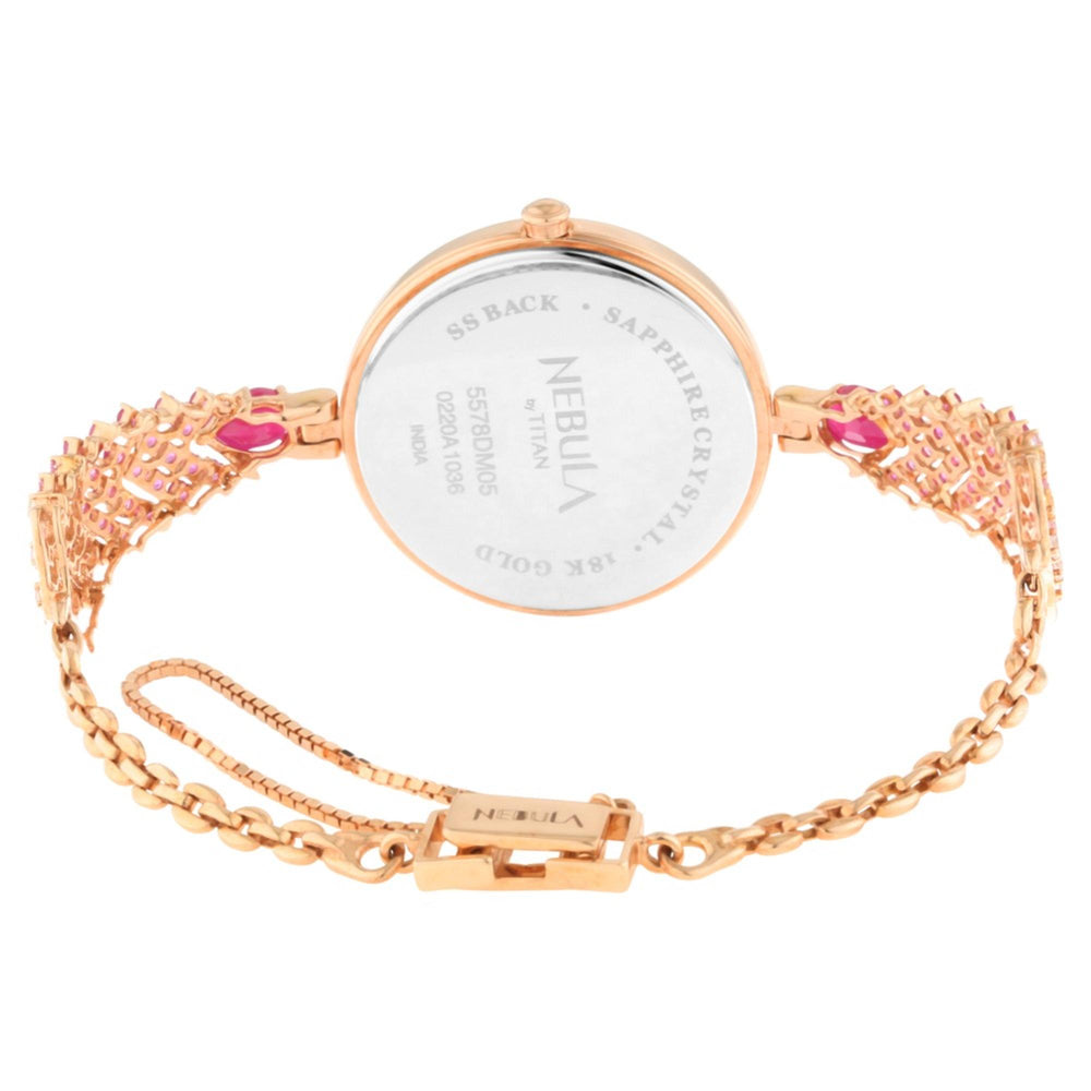 Titan Nebula Ashvi 18k Solid Pink Gold Analog with Diamond and Rubies Bracelet Watch for Women