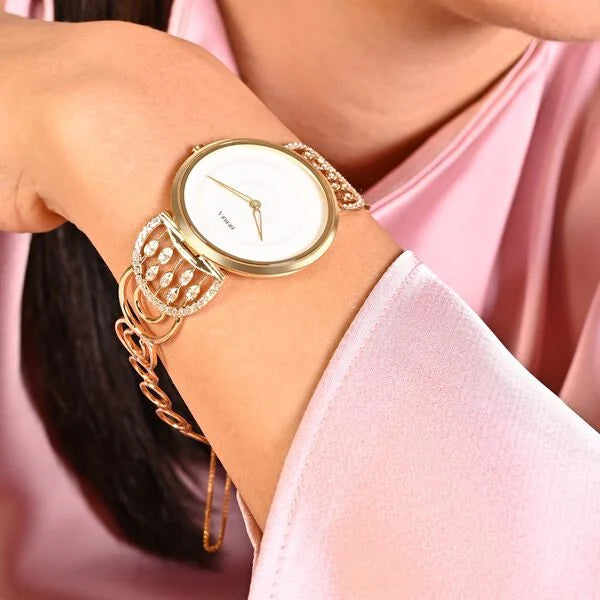 Titan Nebula 18K Gold Dial Diamond Studded Strap Analog Watch for Women