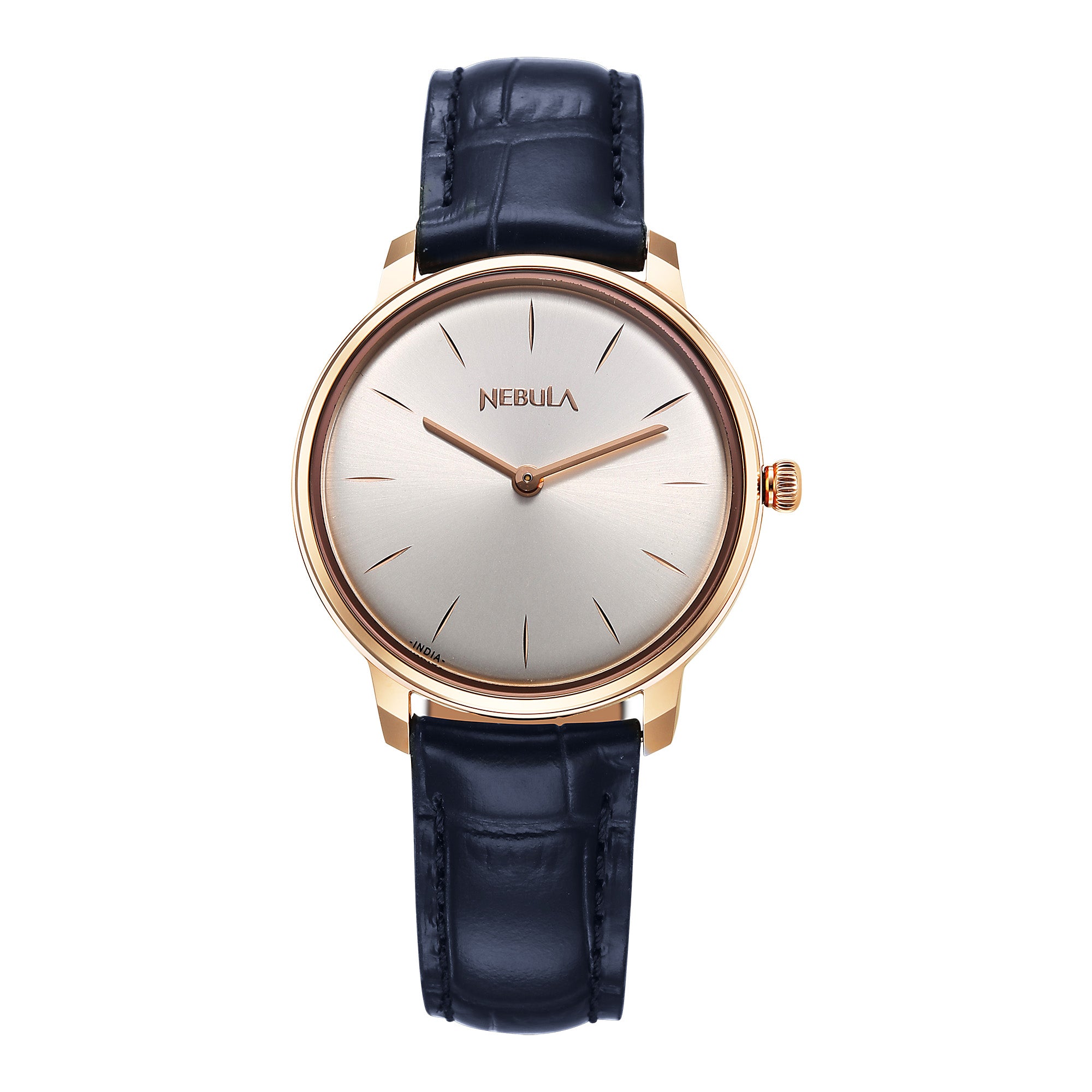 Titan Nebula 18K Gold Dial Blue Leather Strap Analog Watch For Women