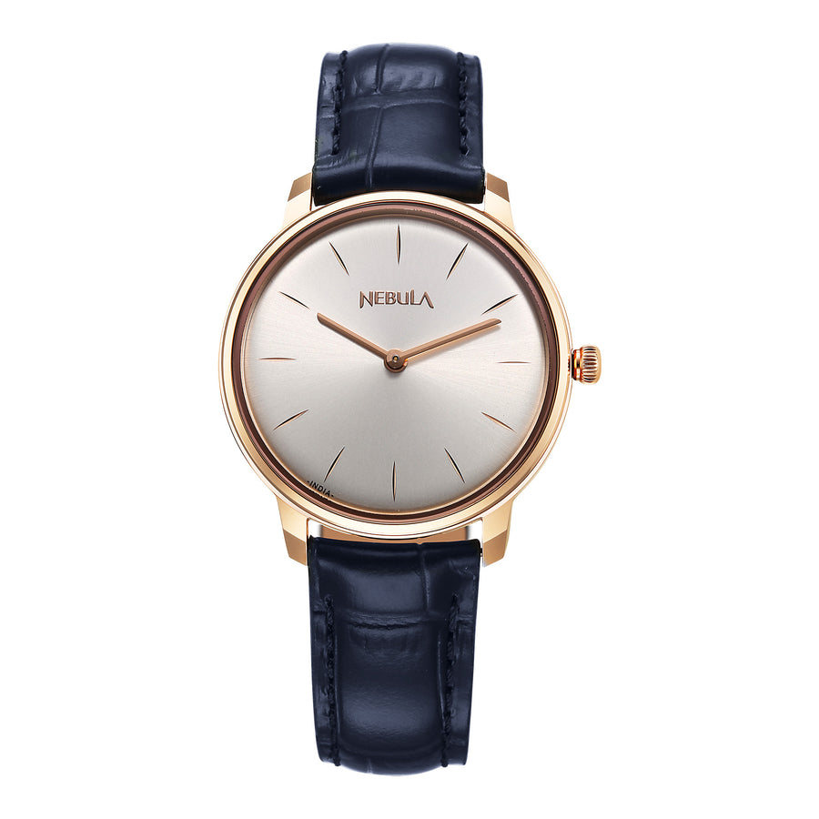 Titan Nebula 18K Gold Dial Blue Leather Strap Analog Watch For Women
