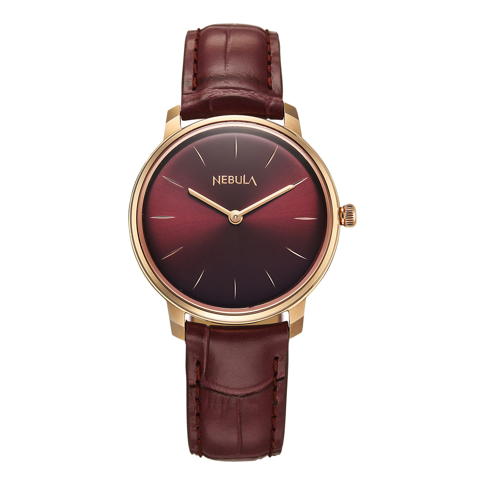 Titan Nebula 18K Gold Dial Maroon Leather Strap Analog Watch For Women