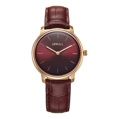 Titan Nebula 18K Gold Dial Maroon Leather Strap Analog Watch For Women