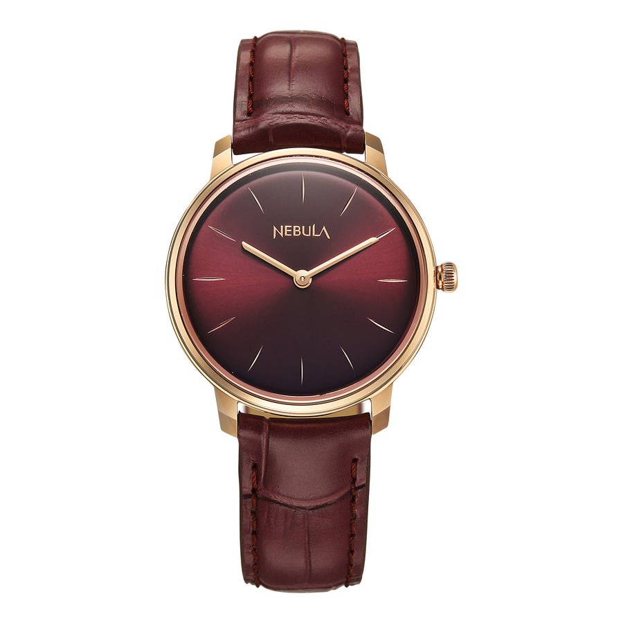 Titan Nebula 18K Gold Dial Maroon Leather Strap Analog Watch For Women
