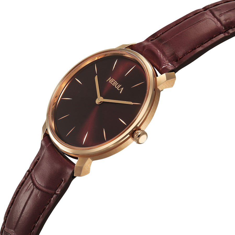 Titan Nebula 18K Gold Dial Maroon Leather Strap Analog Watch For Women