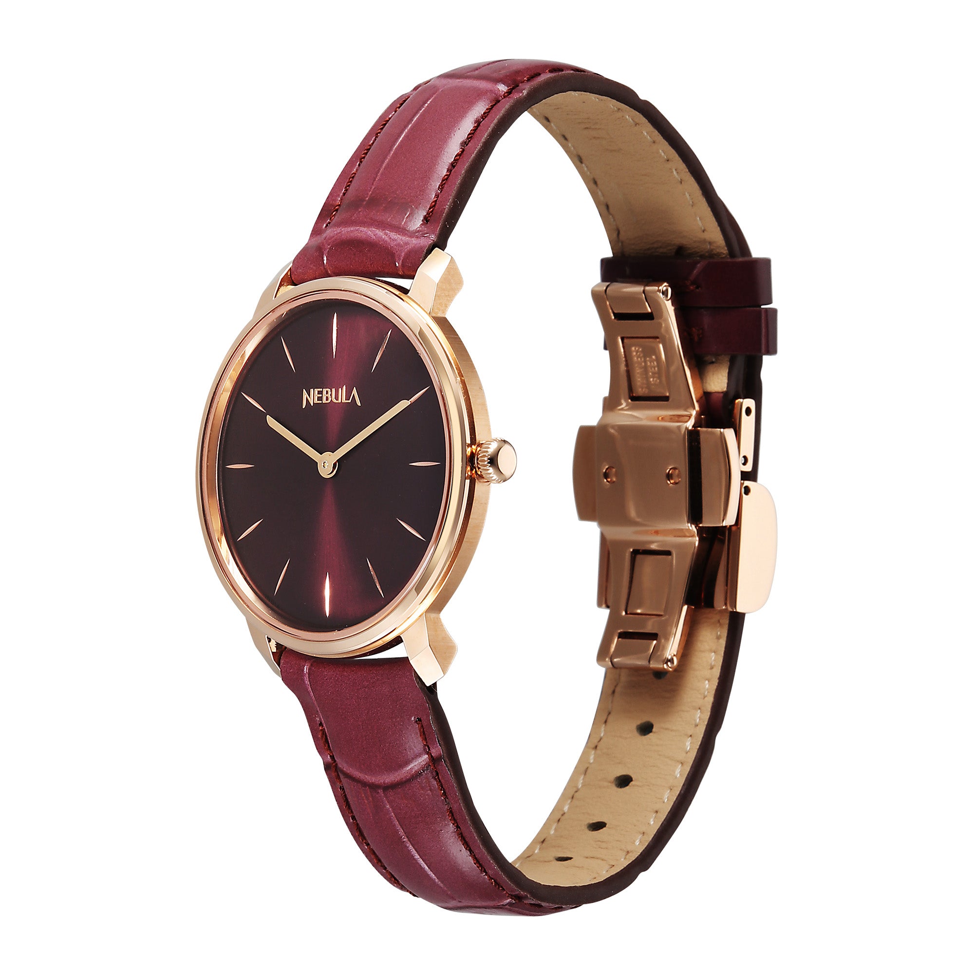 Titan Nebula 18K Gold Dial Maroon Leather Strap Analog Watch For Women