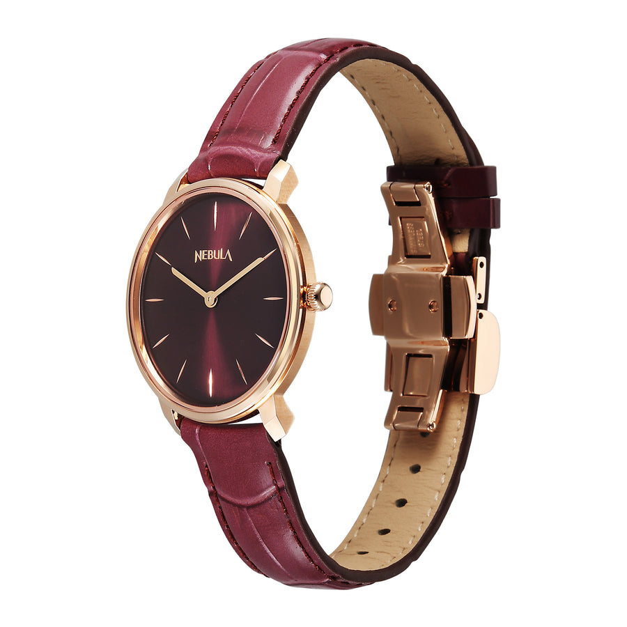 Titan Nebula 18K Gold Dial Maroon Leather Strap Analog Watch For Women