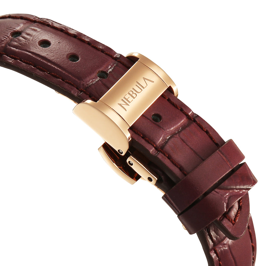 Titan Nebula 18K Gold Dial Maroon Leather Strap Analog Watch For Women