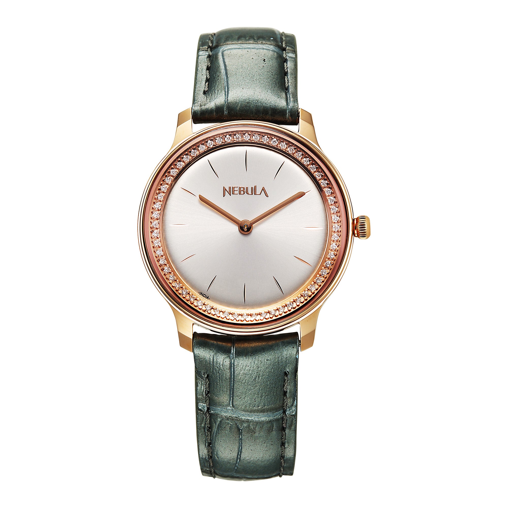 Titan Nebula 18K Gold Dial Grey Leather Strap Analog Watch For Women