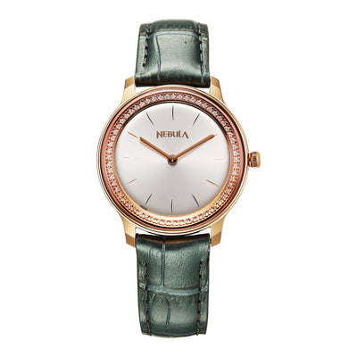 Titan Nebula 18K Gold Dial Grey Leather Strap Analog Watch For Women