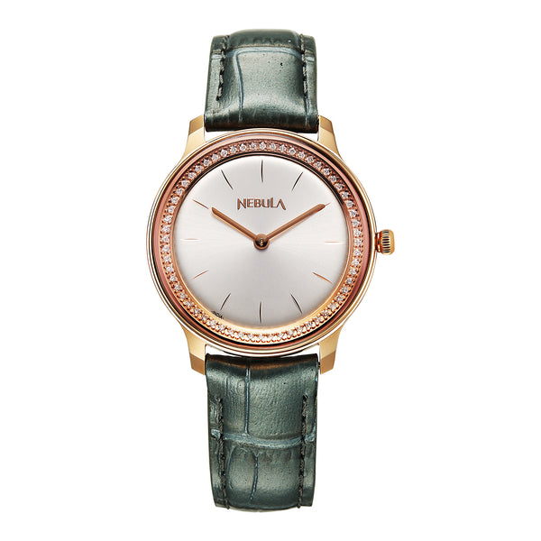 Titan Nebula 18K Gold Dial Grey Leather Strap Analog Watch For Women