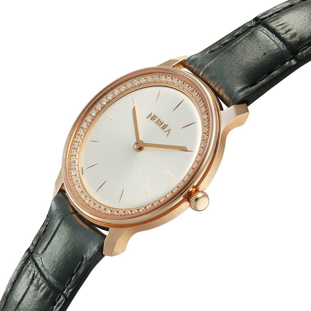 Titan Nebula 18K Gold Dial Grey Leather Strap Analog Watch For Women