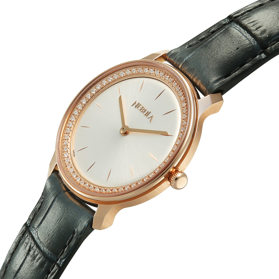 Titan Nebula 18K Gold Dial Grey Leather Strap Analog Watch For Women