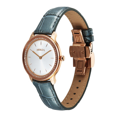 Titan Nebula 18K Gold Dial Grey Leather Strap Analog Watch For Women