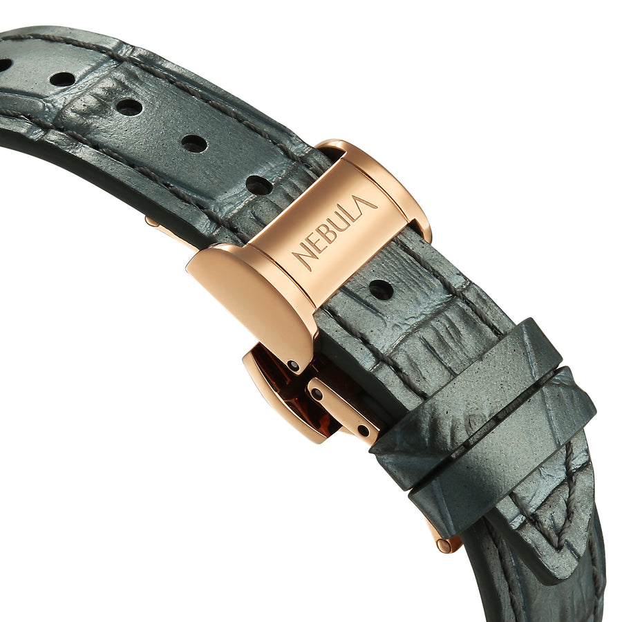 Titan Nebula 18K Gold Dial Grey Leather Strap Analog Watch For Women