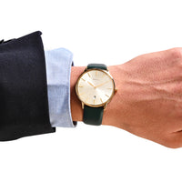 Titan Nebula 18K Gold Dial Green Leather Strap Analog with Date Watch for Men