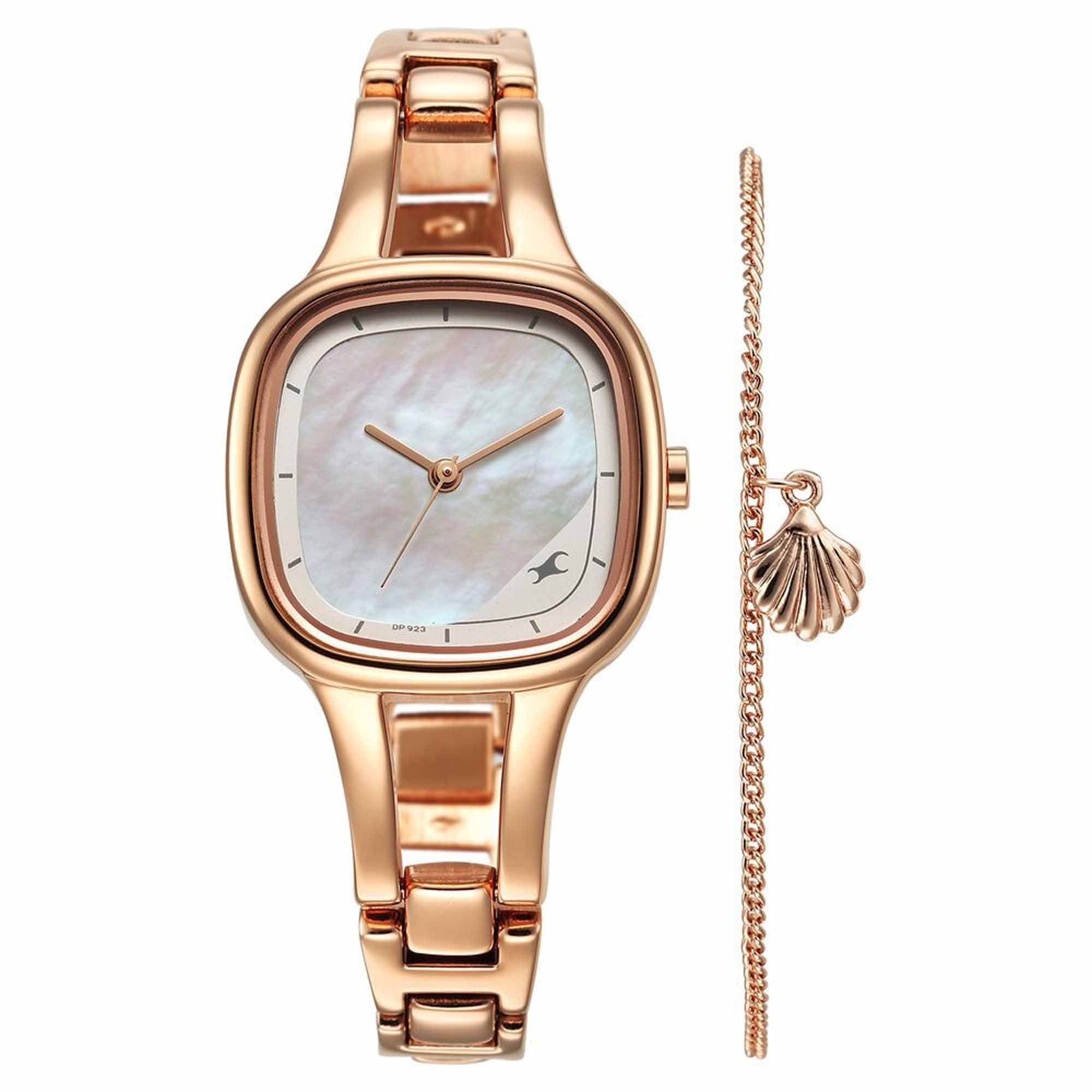 Fastrack Pulse Mother of Pearl Square Dial Metal Strap Analog Watch for Women