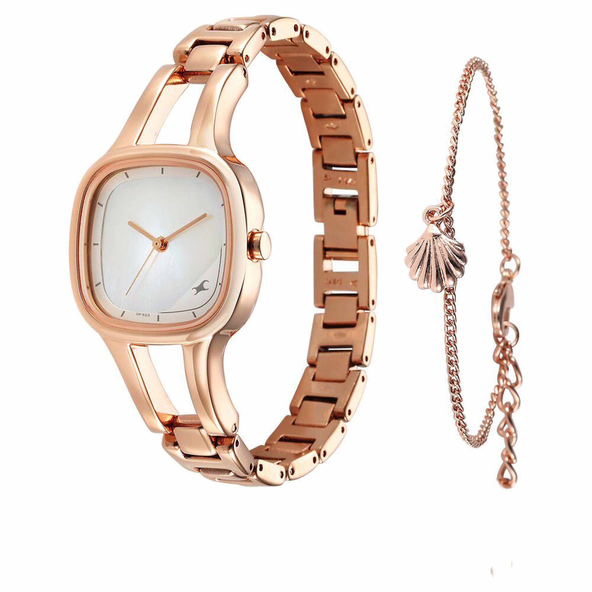 Fastrack Pulse Mother of Pearl Square Dial Metal Strap Analog Watch for Women