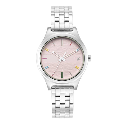 Fastrack Stunners Quartz Analog Pink Dial Metal Strap Watch for Girls