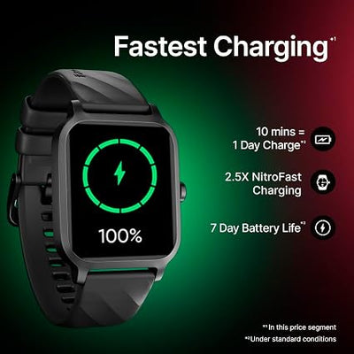 Fastrack FS1 Smart Watch, 1.83" HD Display, SingleSync BT Calling, 110+ Sports Modes, Upto 7 Days Battery, NitroFast Charge, 200+ Watchfaces, Stress Monitor, IP68, Smartwatch for Unisex