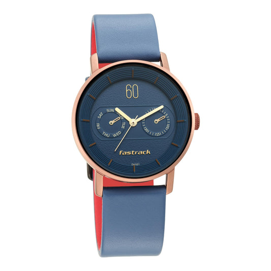 Fastrack Blue Dial Leather Strap Watch for Girls