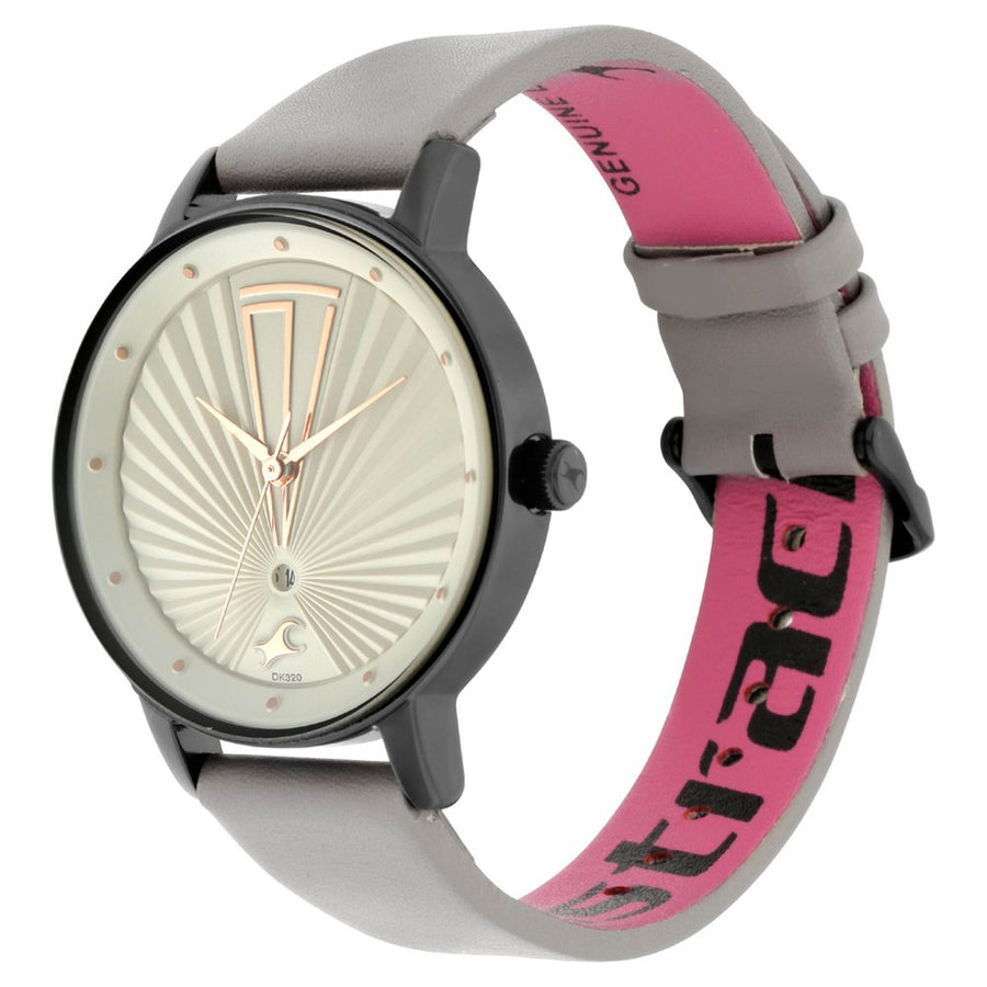 Fastrack Ruffle Watches Fastrack Ruffles Quartz Analog with Date Grey Dial Leather Strap Watch ...