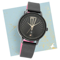 Fastrack Ruffles Quartz Analog with Date Black Dial Leather Strap Watch for Girls