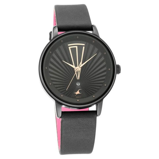 Fastrack Ruffles Quartz Analog with Date Black Dial Leather Strap Watch for Girls