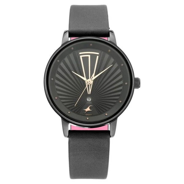 Fastrack Ruffles Quartz Analog with Date Black Dial Leather Strap Watch for Girls