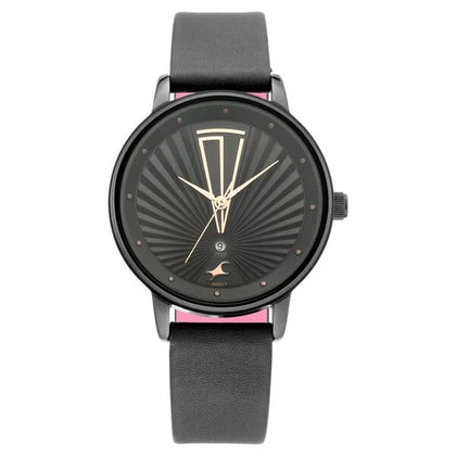 Fastrack Ruffles Quartz Analog with Date Black Dial Leather Strap Watch for Girls