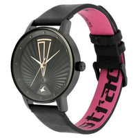 Fastrack Ruffles Quartz Analog with Date Black Dial Leather Strap Watch for Girls